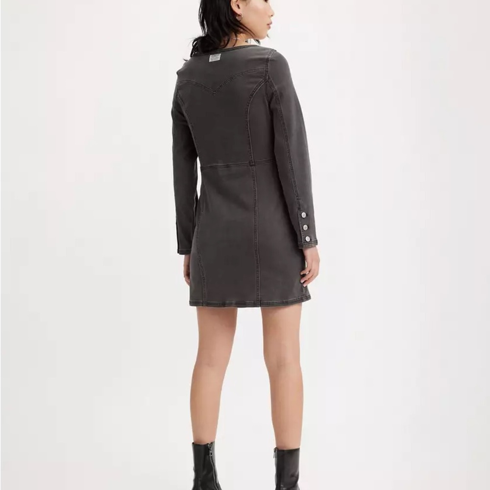 Levi's Veda Charcoal Long Sleeve Denim Mini Dress Sz Large EUC Grunge Alt - Picture 5 of 13